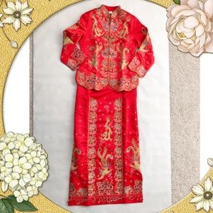 Wedding red dress set costumes, like NEW